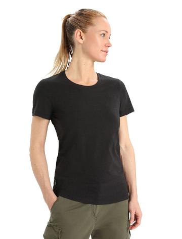 Black Women's Icebreaker Merino Central Classic Short Sleeve T Shirts | USA 1565AHKP